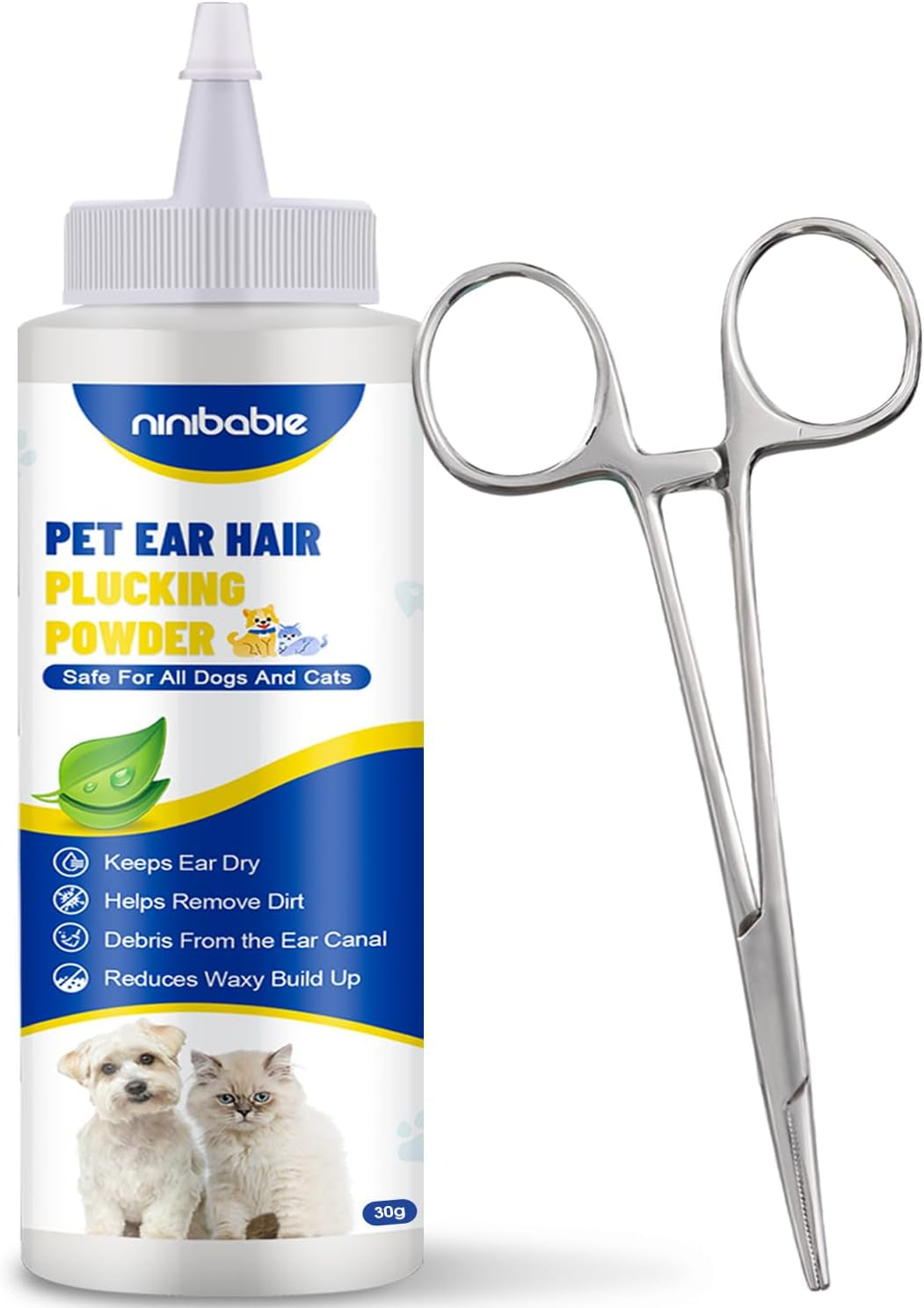 Upgraded Dog Ear Powder,Dog Ear Infection Treatment with 5.5Inch Ear Hair Removal Tool,Effectively Removes Buildup and Ear Odor