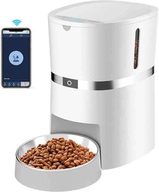 Automatic Cat Feeder,  Timed Pet Feeder Dry Food Dispenser for Cats & Dogs with Desiccant Bag, Programmable Portion Control, 10S Meal Call,1-6 Meals per Day, Dual Power, Stainless Bowl (S36)