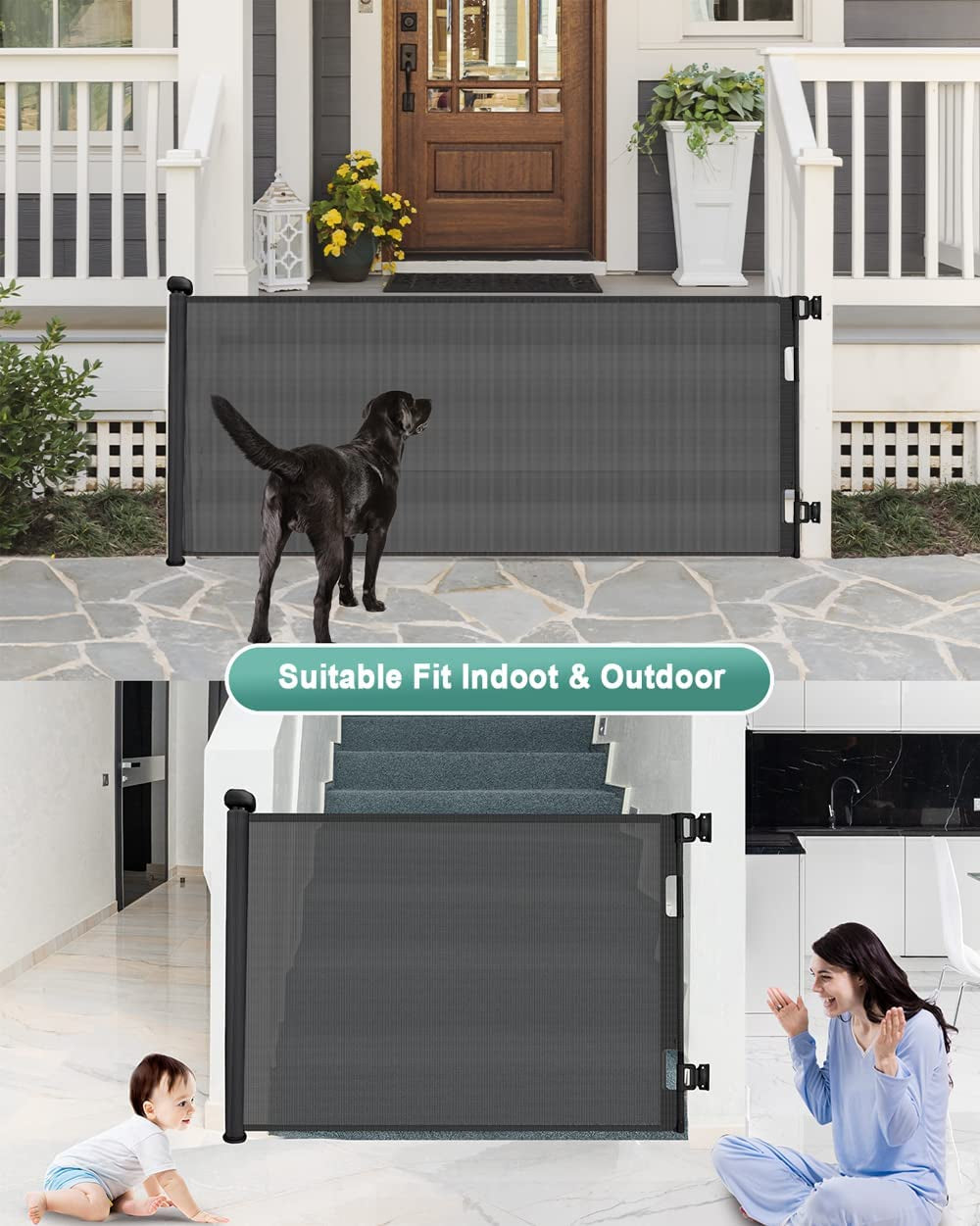 Retractable Baby Safety Gate -  Durable Portable Mesh Baby Gate/Dog Gate, Extra Wide Safety Gates 33" Tall, Extends up to 55" for Doorways, Stairs, Hallways, Banisters Indoor and Outdoor