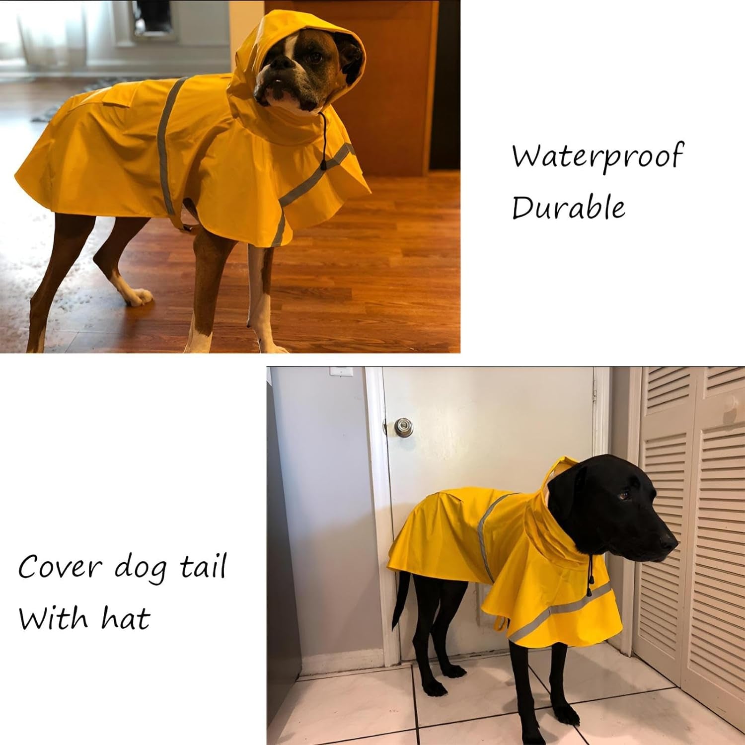 Large Dog Raincoat Adjustable Pet Water Proof Clothes Lightweight Rain Jacket Poncho Hoodies with Strip Reflective (XL, Yellow)